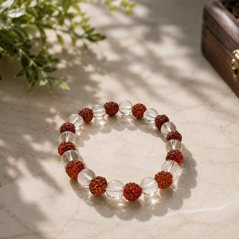 Abhimantrit White Quartz Rudraksha Bracelet