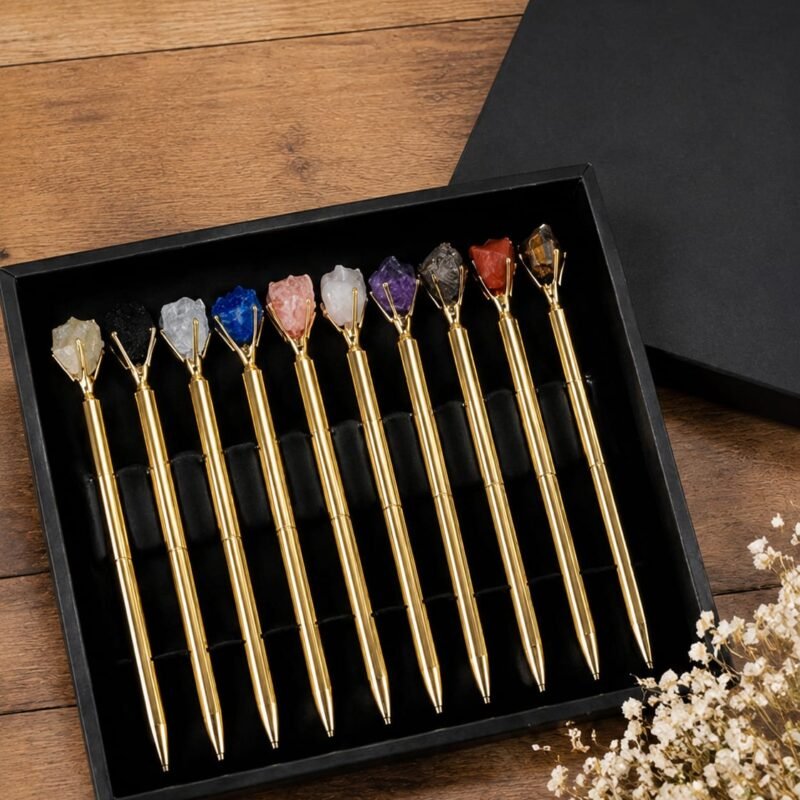 Abhimantrit Golden Natural Healing Crystal Pen