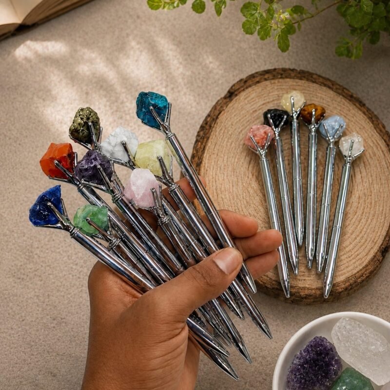 Abhimantrit Silver Natural Healing Crystal Pen