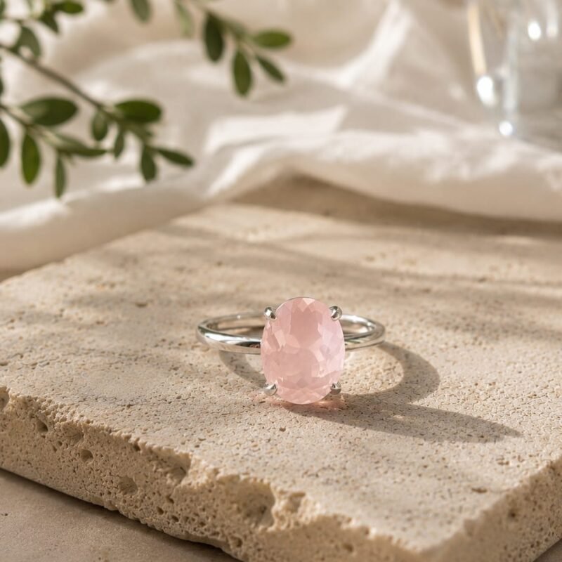 Abhimantrit Natural Rose Quartz Crystal Ring