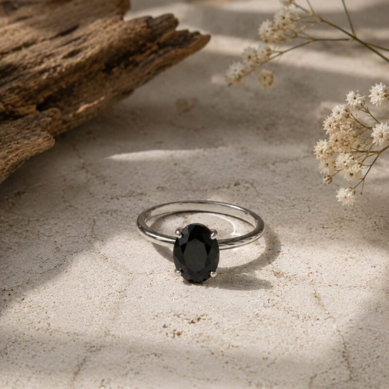 Abhimantrit Natural Black Tourmaline Crystal Ring