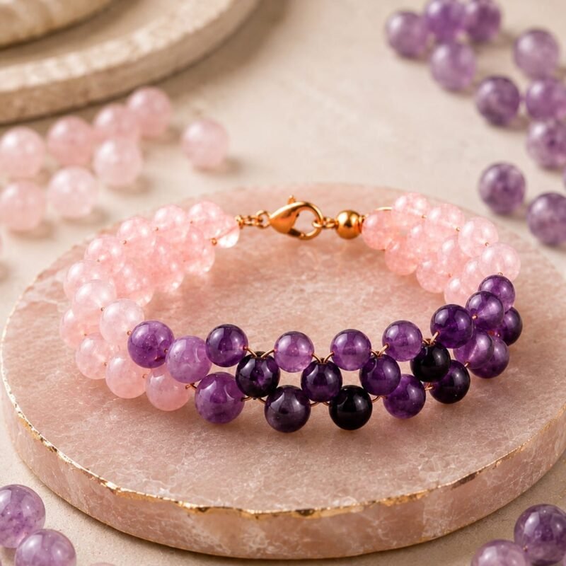 Abhimantrit Rose Quartz & Amethyst Beaded Bracelet