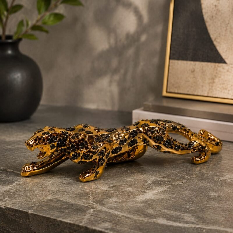 Golden Pyrite Jaguar Decorative Statue(11 × 2.5 Inches)