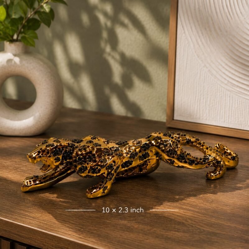 Golden Pyrite Jaguar Decorative Statue(10 × 2.3Inches)