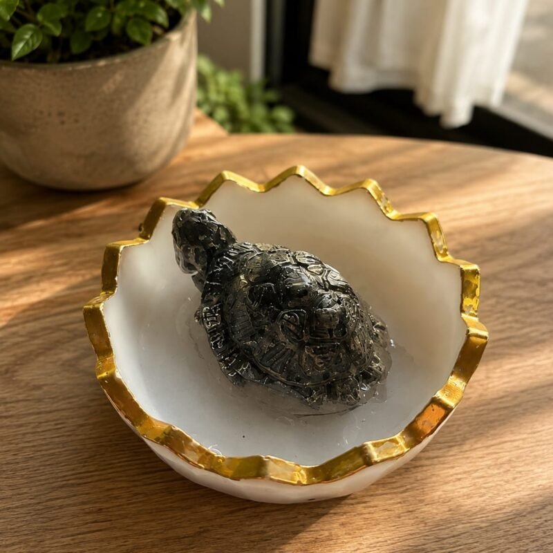 Abhimantrit Pyrite Tortoise With Selenite Charging Bowl