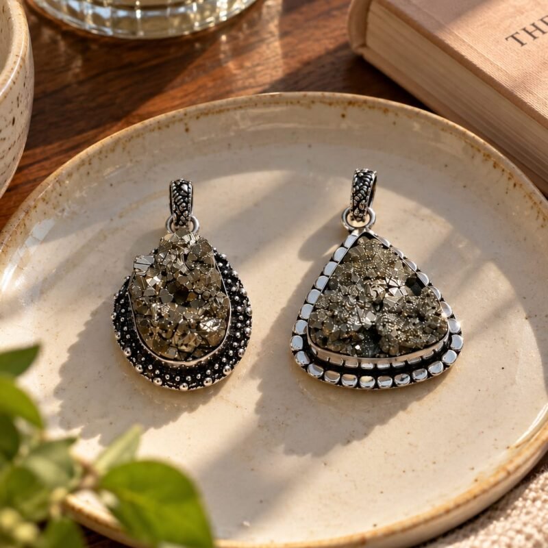 Abhimantrit Natural Pyrite Crystal Pendants